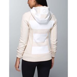 LULULEMON SCUBA cashew white striped FLEECE LINED HOOD HOODIE SWEATSHIRT JACKET